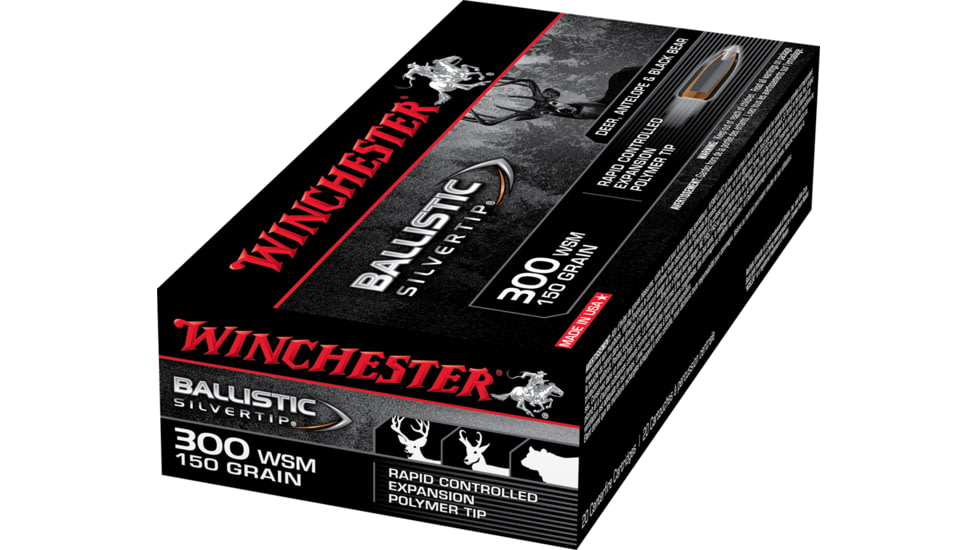 Winchester Ballistic Silvertip .300 Winchester Short Magnum 150 grain Fragmenting Polymer Tip Brass Cased Centerfire Rifle Ammo, 20 Rounds, SBST300S