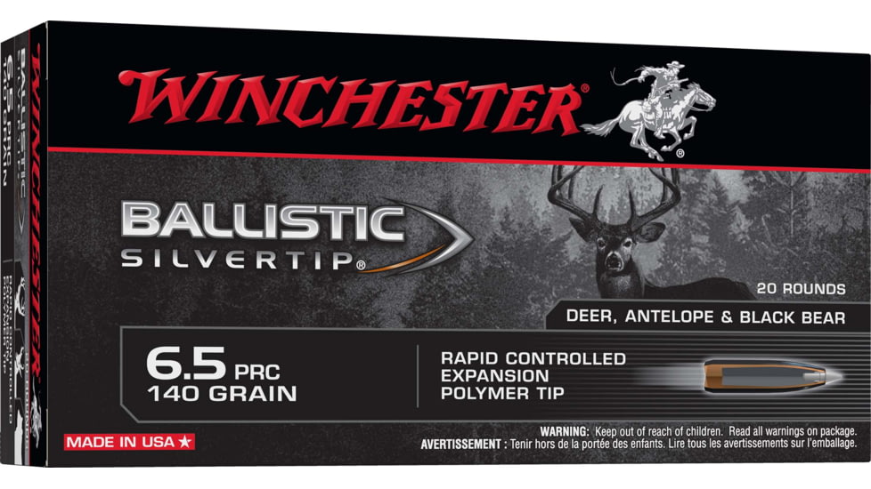 Winchester Ballistic Silvertip 6.5 PRC 140 Grain Silvertip Brass Cased Rifle Ammo, 20 Rounds, SBST65P