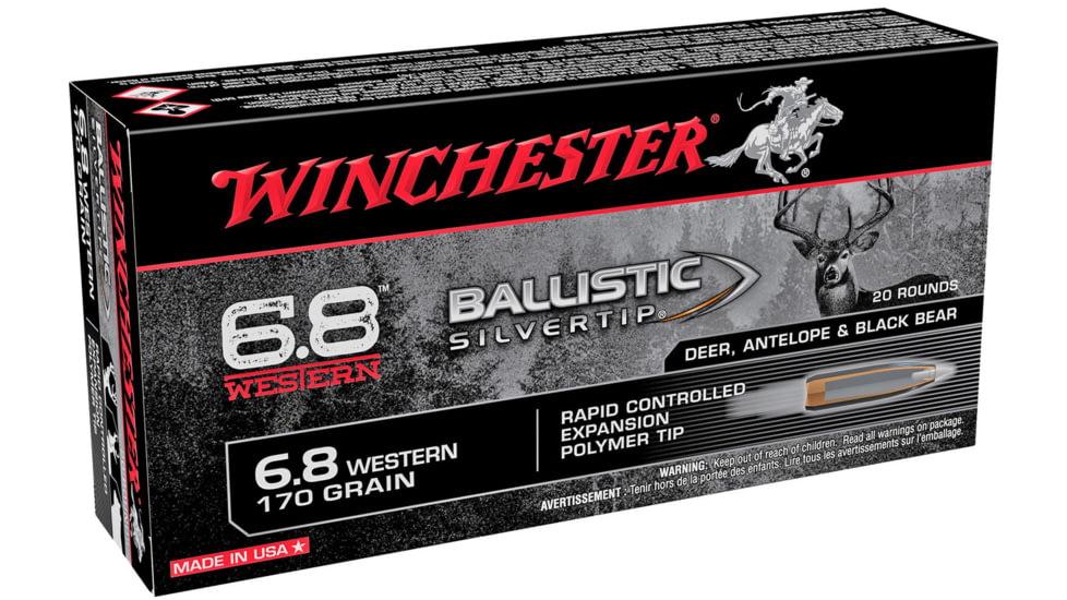 Winchester Ballistic Silvertip 6.8 Western 170 Grain Rapid Controlled Expansion Polymer Tip Brass Cased Centerfire Rifle Ammo, 20 Rounds, WINCSBST68W