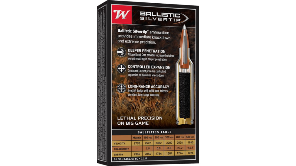 Winchester Ballistic Silvertip 7mm-08 Remington 140 grain Fragmenting Polymer Tip Brass Cased Centerfire Rifle Ammo, 20 Rounds, SBST708