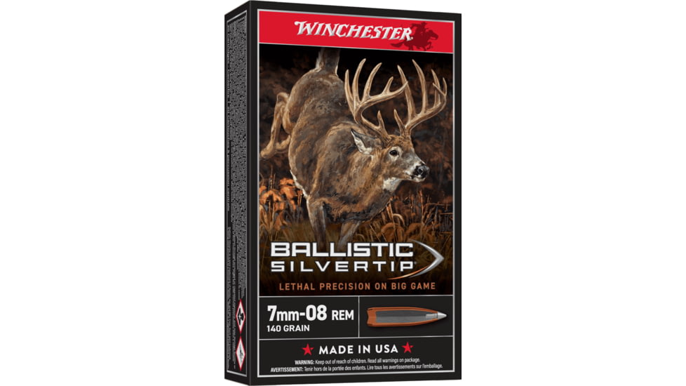 Winchester Ballistic Silvertip 7mm-08 Remington 140 grain Fragmenting Polymer Tip Brass Cased Centerfire Rifle Ammo, 20 Rounds, SBST708