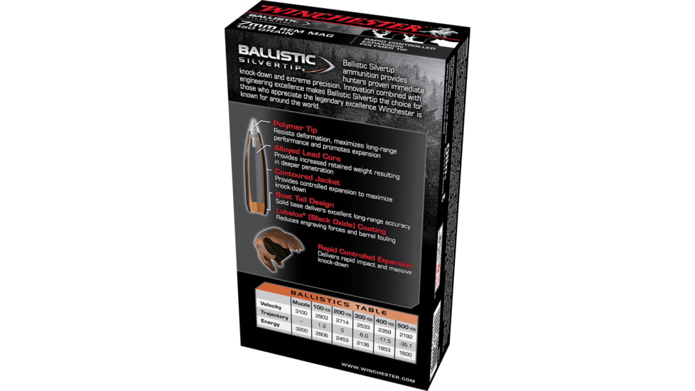 Winchester Ballistic Silvertip 7mm Remington Magnum 150 grain Fragmenting Polymer Tip Brass Cased Centerfire Rifle Ammo, 20 Rounds, SBST7
