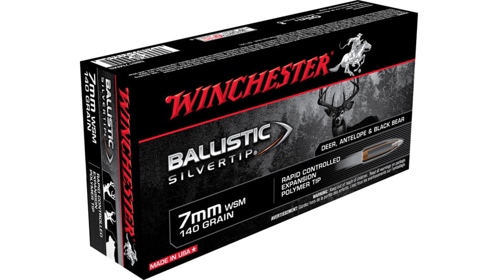 Winchester Ballistic Silvertip 7mm Winchester Short Magnum 140 grain Fragmenting Polymer Tip Brass Cased Centerfire Rifle Ammo, 20 Rounds, SBST7MMS