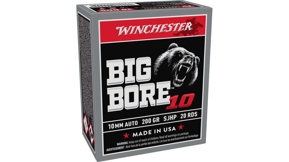 Winchester BIG BORE 10mm Auto 200 Grain Jacketed Soft Point Brass Cased Pistol Ammo, 20 Rounds, X10MMBB