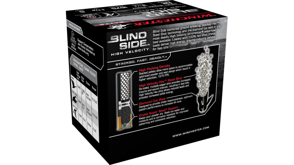 Winchester Blind Side 12 Gauge 1 3/8 oz 3.5in Centerfire Shotgun Ammo, 25 Rounds, SBS12LHV5