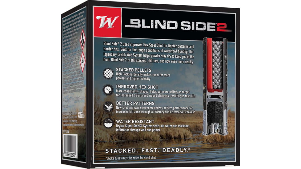 Winchester Blind Side 2 12 Gauge, 1 3/8oz, 3in Shotgun Ammo, 25 Rounds, XBS123BB