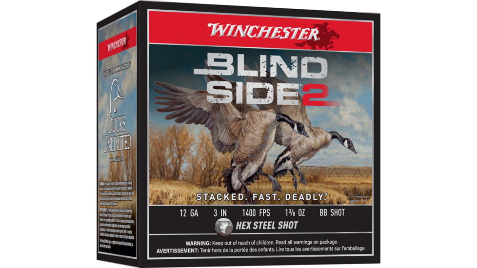 Winchester Blind Side 2 12 Gauge, 1 3/8oz, 3in Shotgun Ammo, 25 Rounds, XBS123BB