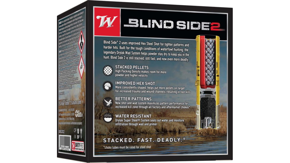 Winchester Blind Side 2 20 Gauge 1 1/16oz 3in, 2 Shot Size, 1300MV, Shotgun Ammo, 25 Rounds, XBS2032