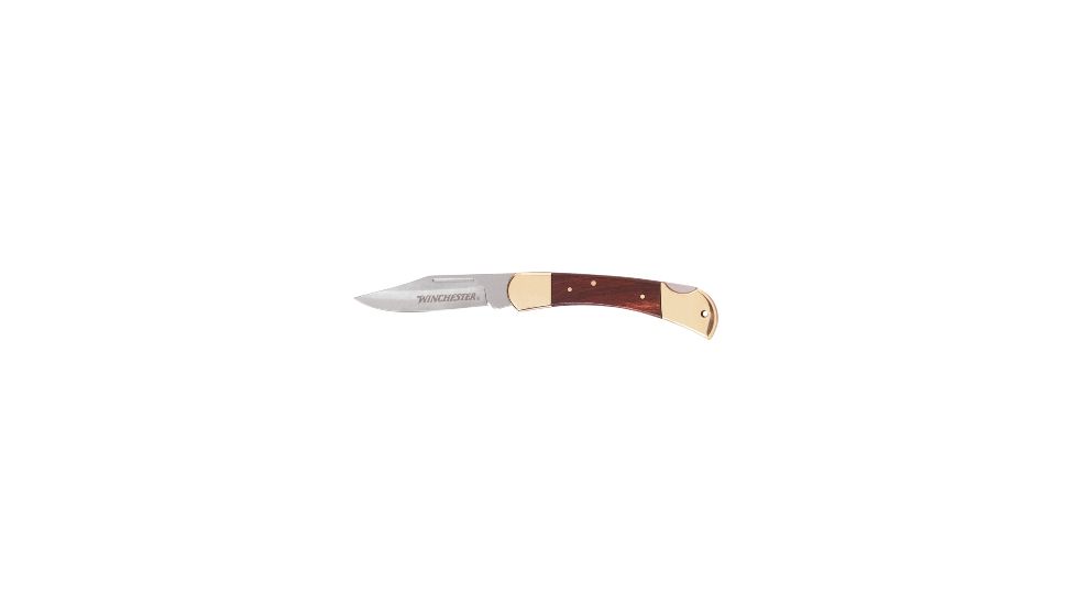 Winchester Knives Brass Knife, 3.5in Blade, Leather Sheath 22-41322