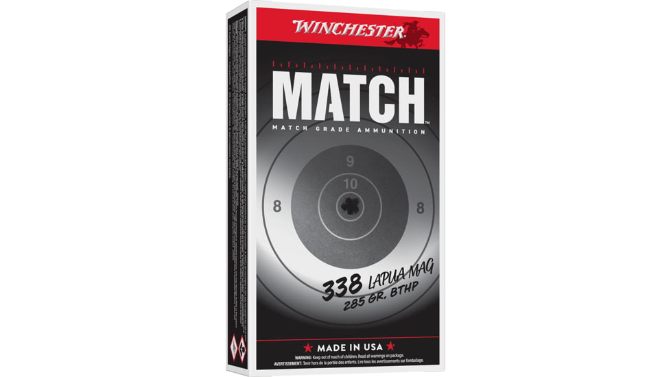 Winchester BTHP .338 Lapua Magnum 285 gr Brass Rifle Ammo, 20 Round, S338LM2