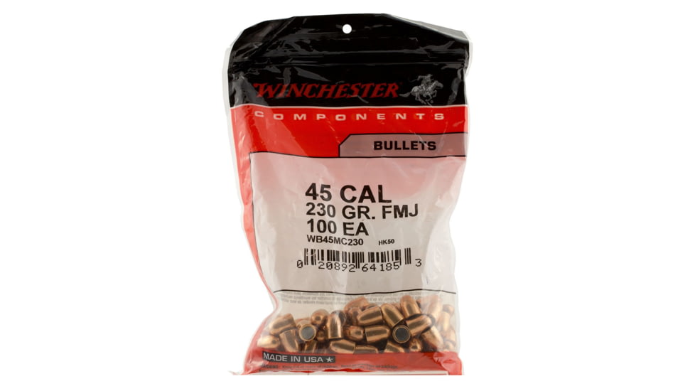 Winchester Centerfire Handgun Bullets, .45 Caliber, .451 Diameter, Full Metal Jacket, 230 grain, 100 Bullets/Bag, WBR45230