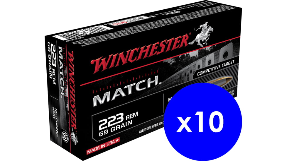 Winchester Competition Match .223 Remington 69 Grain Boat Tail Hollow Point Brass Cased Centerfire Rifle Ammo, 200 Rounds, S223M2