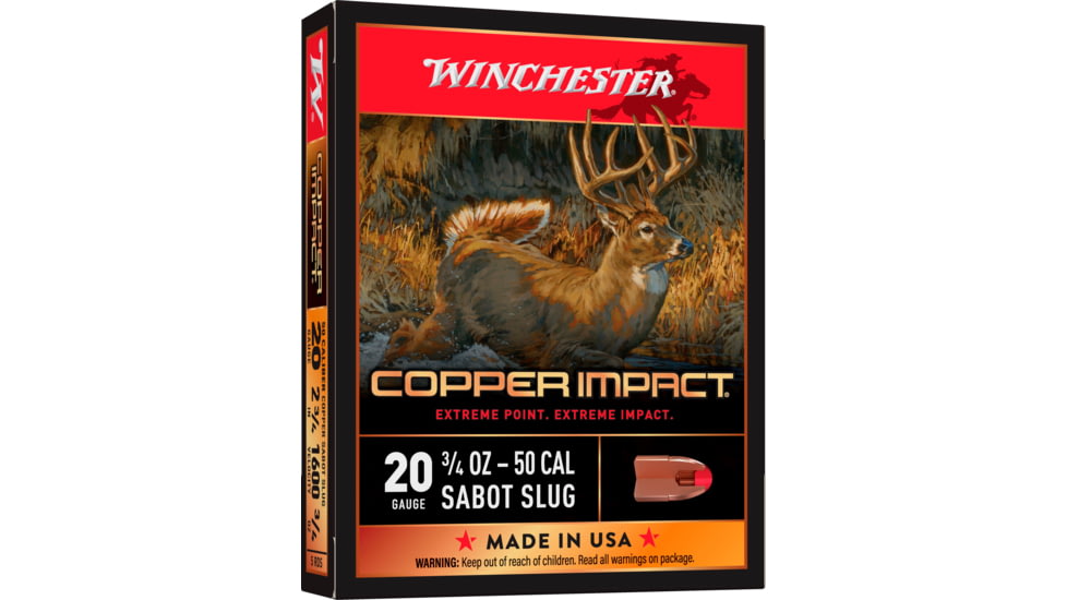 Winchester Copper Impact 20 Gauge 0.75oz 2.75in Centerfire Shotgun Slug Ammunition, 5 Rounds, X20CLF