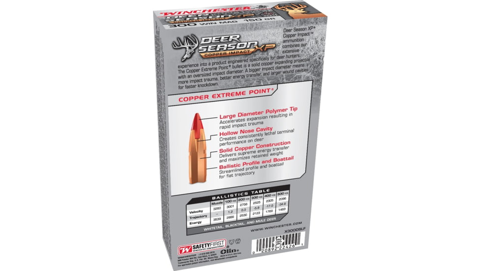 Winchester Copper Impact .300 Winchester Short Magnum 150 Grain Solid Copper Brass Cased Centerfire Rifle Ammo, 20 Rounds, X300SDSLF