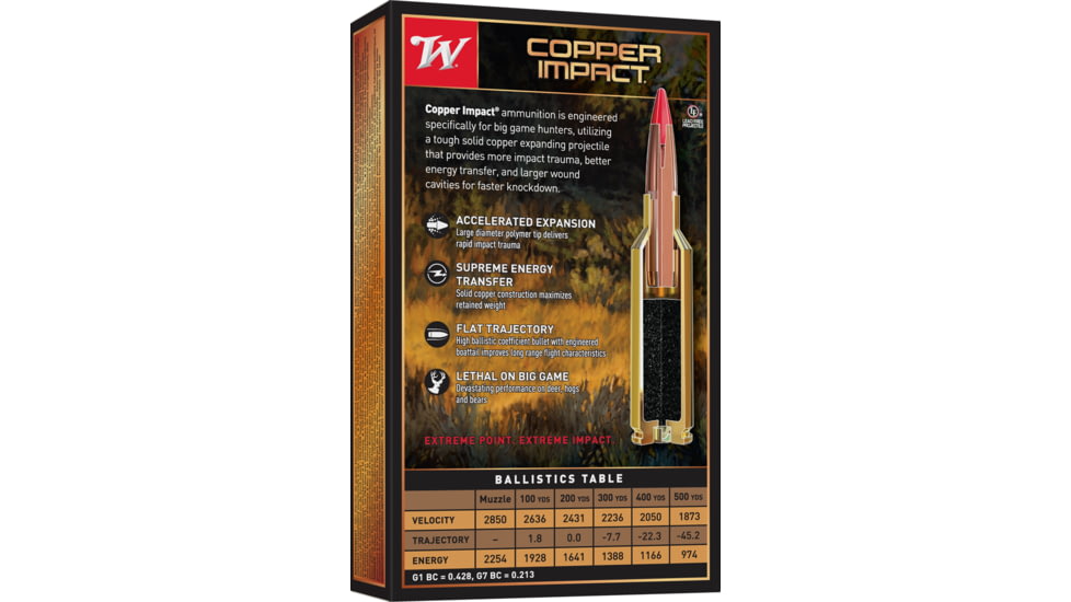 Winchester Copper Impact 6.5 Creedmoor 125 grain Copper Extreme Point Centerfire Rifle Ammo, 20 Rounds, X65CLF