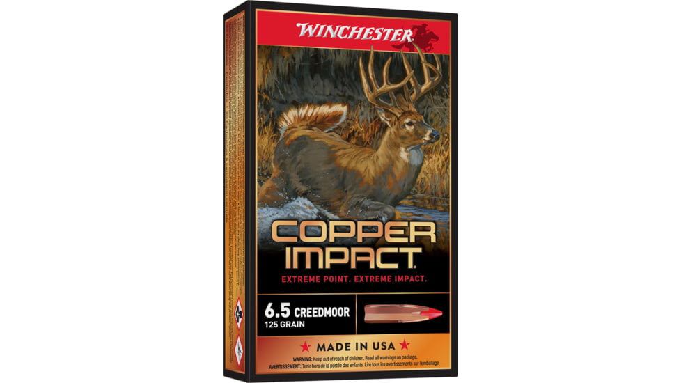 Winchester Copper Impact 6.5 Creedmoor 125 grain Copper Extreme Point Centerfire Rifle Ammo, 20 Rounds, X65CLF
