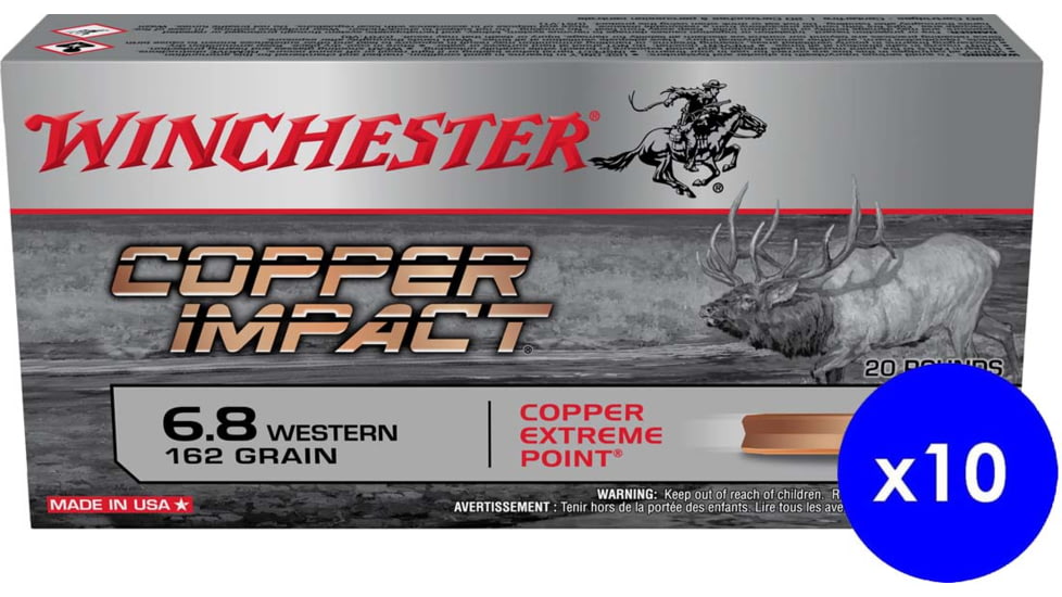 Winchester Copper Impact 6.8 Western 162 Grain AccuBond Long Range Brass Cased Centerfire Rifle Ammo, 200 Rounds, X68WLF-KIT1