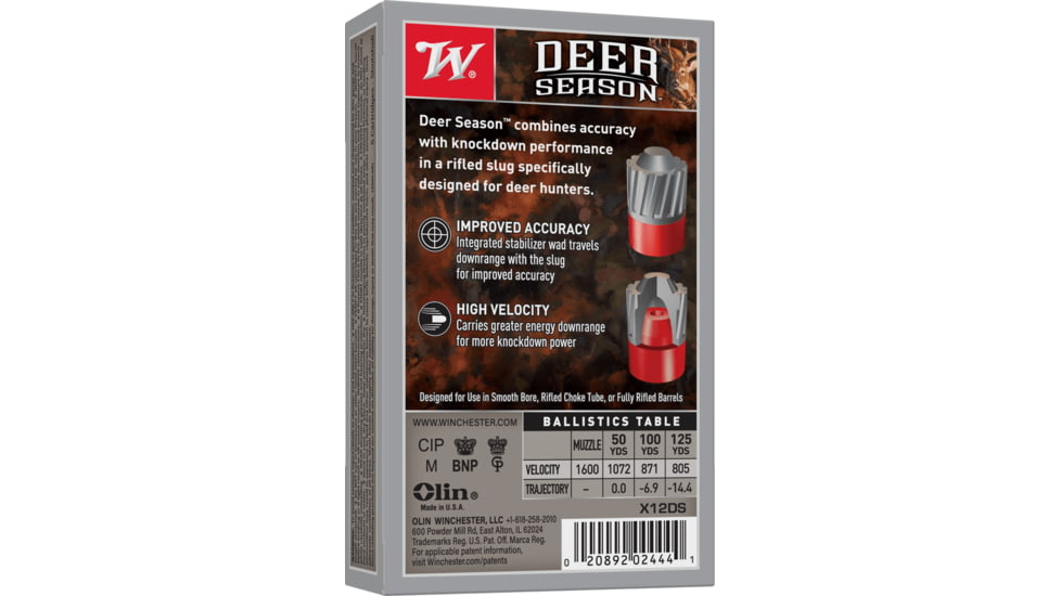Winchester Deer Season XP 12 Gauge 1 1/8 oz 2.75in Centerfire Shotgun Slug Ammo, 5 Rounds, X12DS