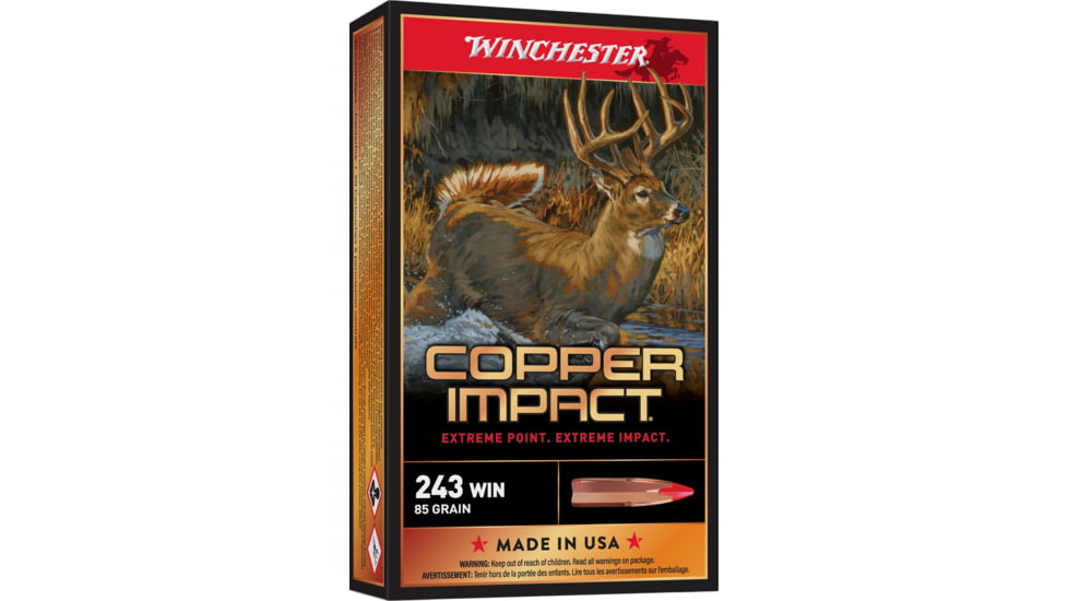 Winchester Deer Season XP Copper Impact .243 Winchester 85 Grain Copper Extreme Point Centerfire Rifle Ammo, 20 Rounds, X243CLF