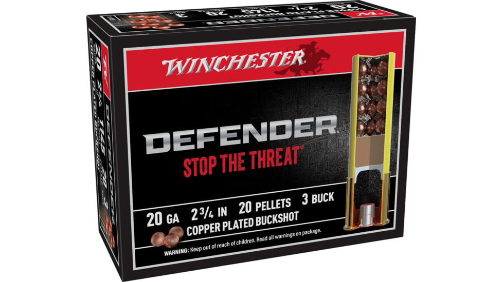 Winchester Defender 20 Gauge 2 3/4in 20 Pellets Centerfire Shotgun Buckshot Ammo, 10 Round, SB203PD