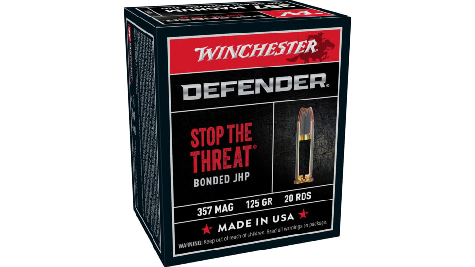 Winchester Defender HANDGUN .357 Magnum 125 grain Bonded Jacketed Hollow Point Brass Cased Centerfire Pistol Ammo, 20 Rounds, S357MPDB
