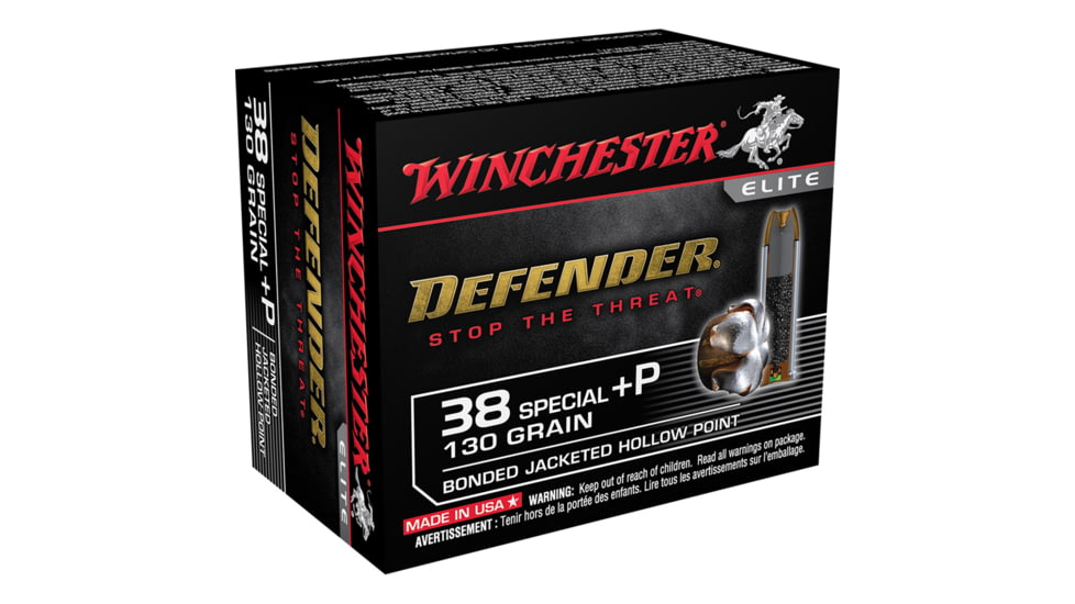 Winchester Defender HANDGUN .38 Special +P 130 grain Bonded Jacketed Hollow Point Centerfire Pistol Ammo, 20 Rounds, S38PDB