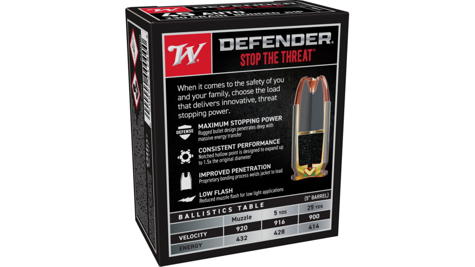 Winchester Defender HANDGUN .45 ACP 230 grain Bonded Jacketed Hollow Point Brass Cased Centerfire Pistol Ammo, 20 Rounds, S45PDB