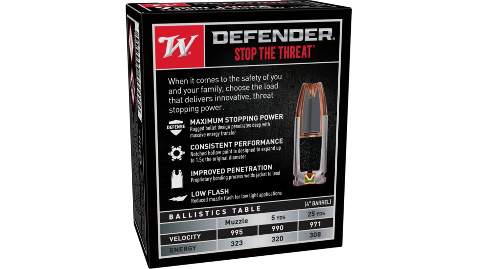 Winchester Defender HANDGUN 9 mm Luger 147 grain Bonded Jacketed Hollow Point Brass Cased Centerfire Pistol Ammo, 20 Rounds, S9 mmPDB1