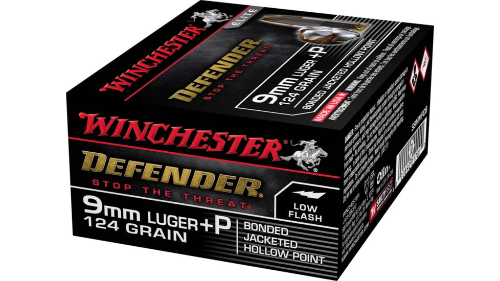 Winchester Defender HANDGUN 9 mm Luger +P 124 grain Bonded Jacketed Hollow Point Brass Cased Centerfire Pistol Ammo, 20 Rounds, S9 mmPDB