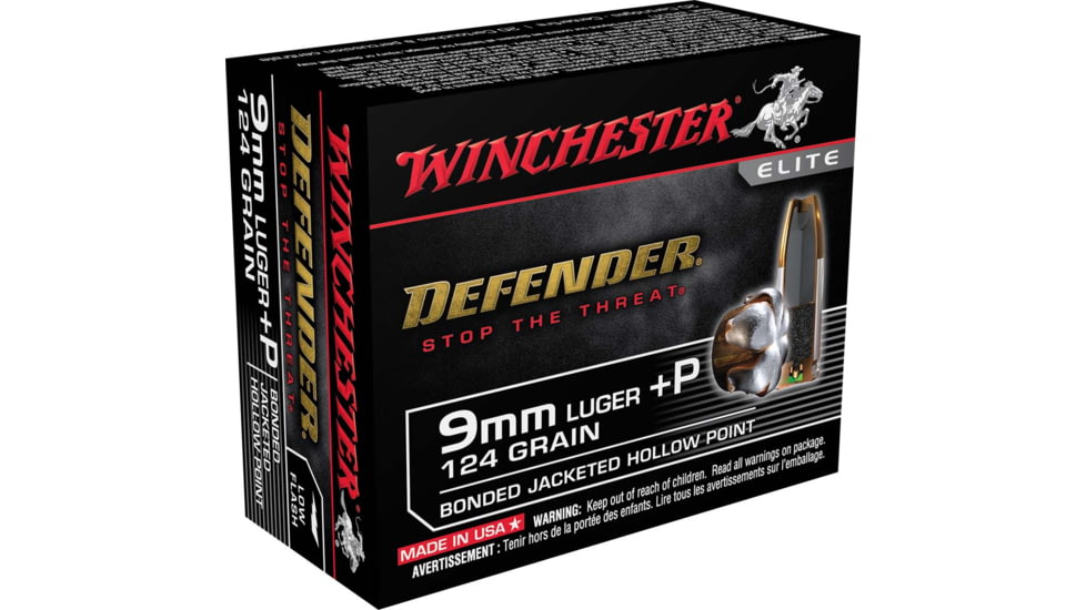 Winchester Defender HANDGUN 9 mm Luger +P 124 grain Bonded Jacketed Hollow Point Brass Cased Centerfire Pistol Ammo, 20 Rounds, S9 mmPDB