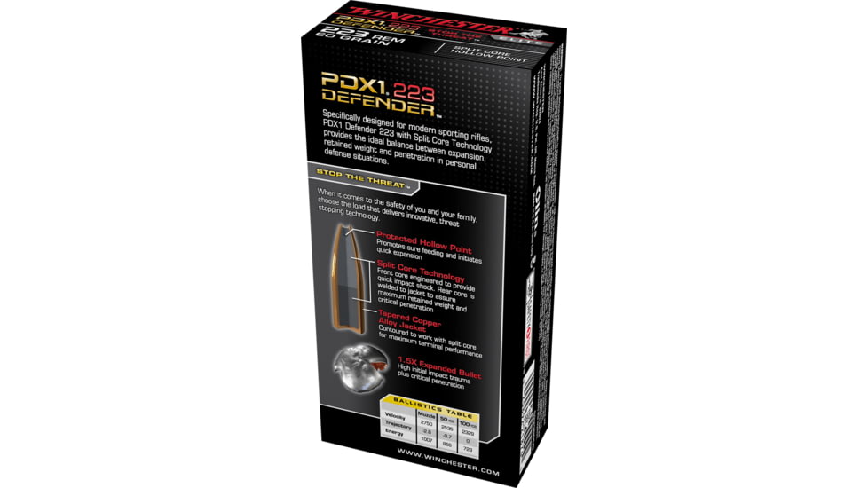 Winchester Defender RIFLE .223 Remington 60 grain Split Core Hollow Point Centerfire Rifle Ammo, 20 Rounds, S223RPDB