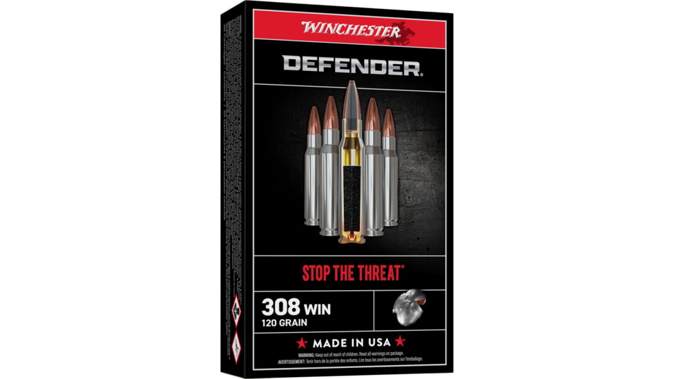 Winchester Defender RIFLE .308 Winchester 120 grain Split Core Hollow Point Centerfire Rifle Ammo, 20 Rounds, S308PDB
