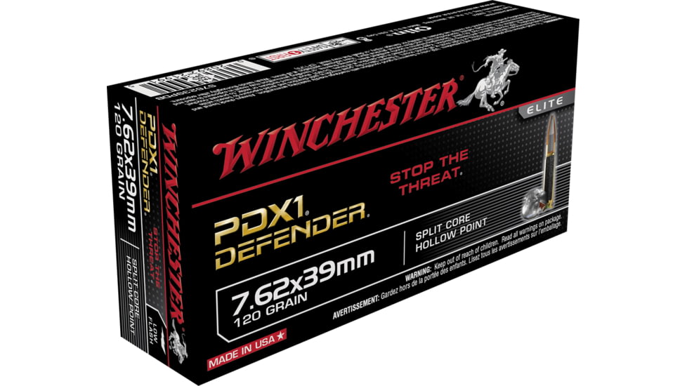 Winchester Defender RIFLE 7.62x39mm 120 grain Split Core Hollow Point Centerfire Rifle Ammo, 20 Rounds, S76239PDB