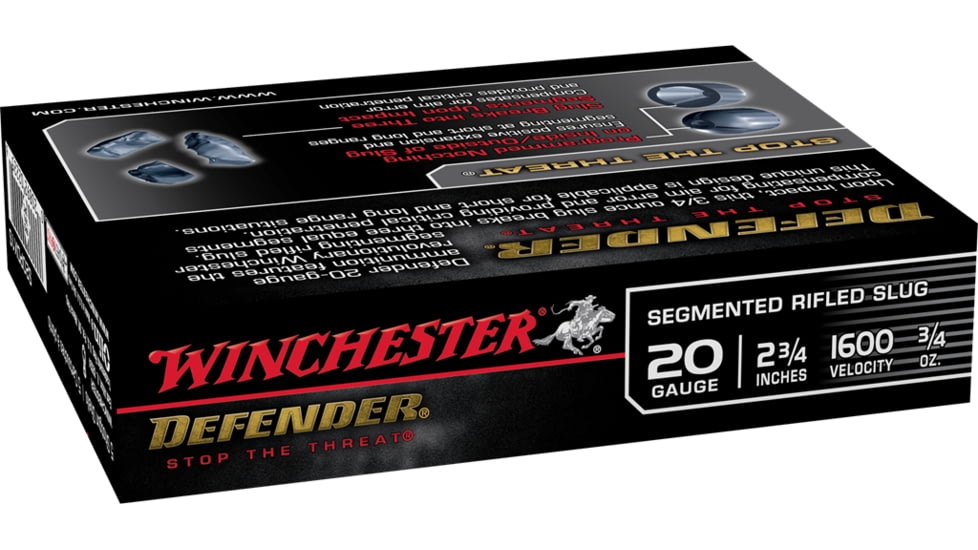 Winchester Defender Shotshell 20 Gauge 1 oz 2.75in Centerfire Shotgun Slug Ammo, 5 Rounds, S20PDX1S