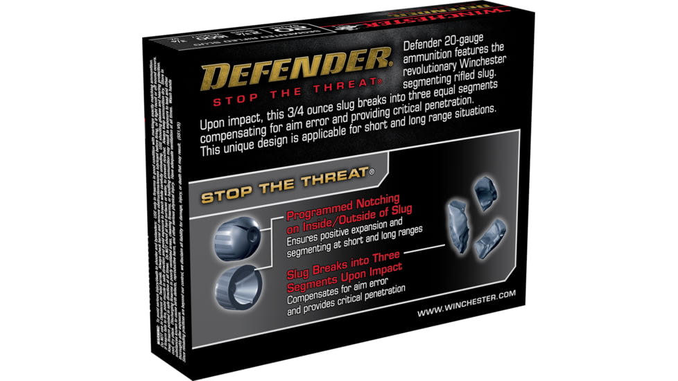 Winchester Defender Shotshell 20 Gauge 1 oz 2.75in Centerfire Shotgun Slug Ammo, 5 Rounds, S20PDX1S
