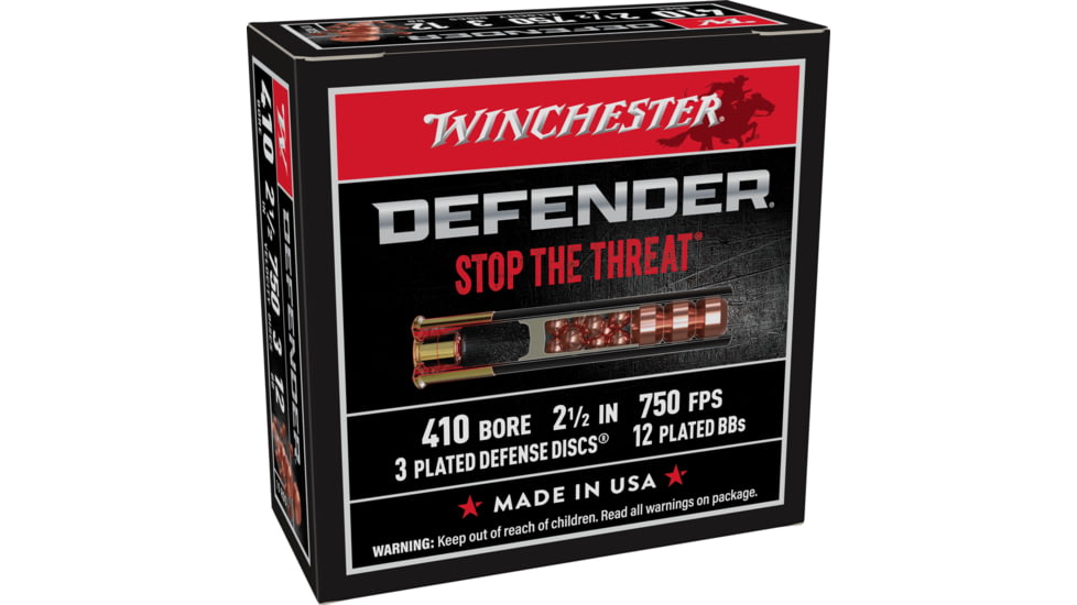 Winchester Defender Shotshell 410 Bore 1/4 oz 2.5in Centerfire Shotgun Ammo, 10 Rounds, S410PDX1