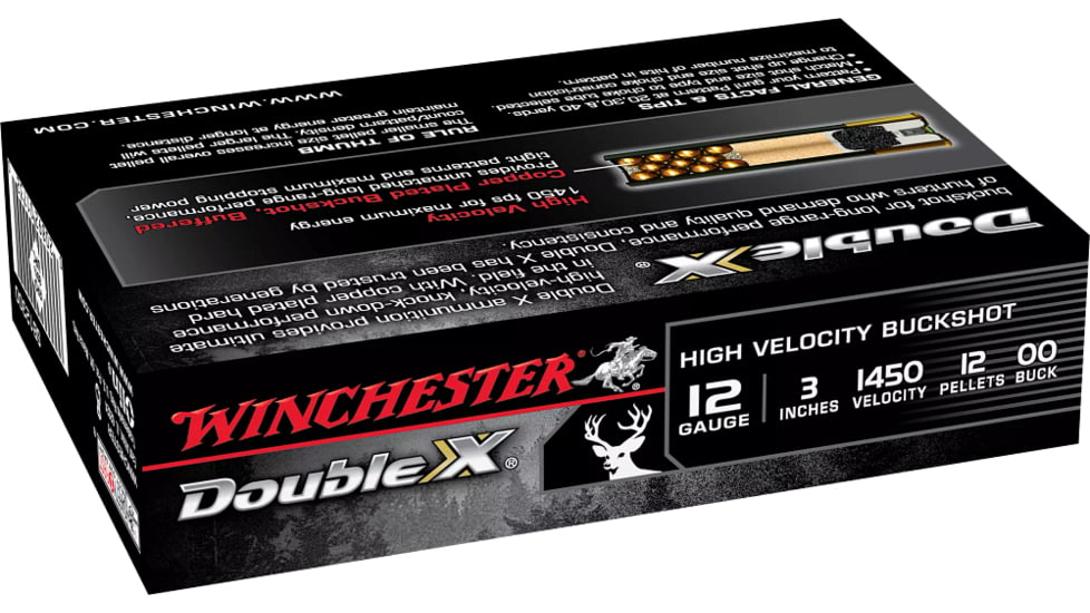 Winchester Double X 12 Gauge 12 Pellets 3in Centerfire Shotgun Buckshot Ammo, 5 Rounds, SB12300