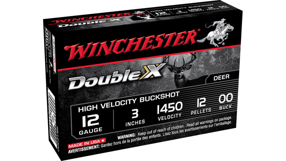 Winchester Double X 12 Gauge 12 Pellets 3in Centerfire Shotgun Buckshot Ammo, 5 Rounds, SB12300
