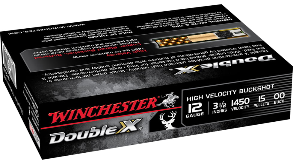 Winchester Double X 12 Gauge 15 Pellets 3.5in Centerfire Shotgun Buckshot Ammo, 5 Rounds, SB12L00