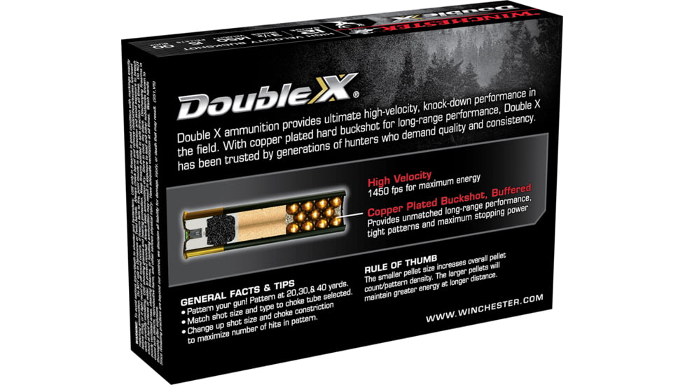 Winchester Double X 12 Gauge 15 Pellets 3.5in Centerfire Shotgun Buckshot Ammo, 5 Rounds, SB12L00