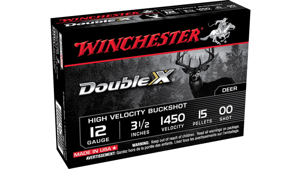 Winchester Double X 12 Gauge 15 Pellets 3.5in Centerfire Shotgun Buckshot Ammo, 5 Rounds, SB12L00