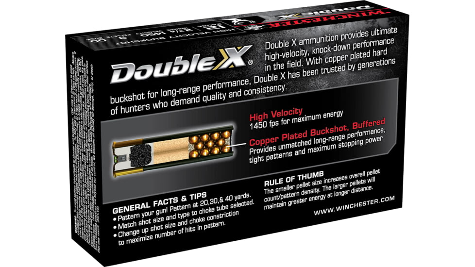 Winchester Double X 12 Gauge 9 Pellets 2.75in Centerfire Shotgun Buckshot Ammo, 5 Rounds, SB1200