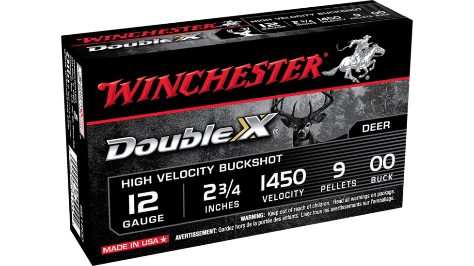 Winchester Double X 12 Gauge 9 Pellets 2.75in Centerfire Shotgun Buckshot Ammo, 5 Rounds, SB1200