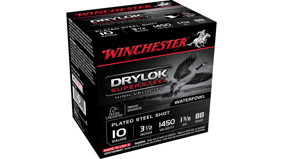 Winchester Drylok 10 Gauge 1 3/8 oz 3.5in Centerfire Shotgun Ammo, 25 Rounds, SSH10BB