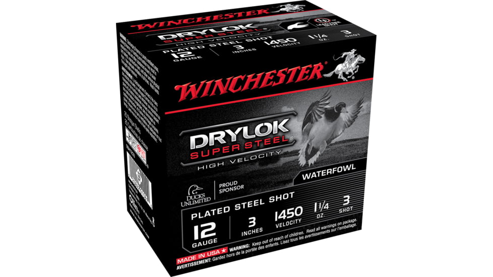Winchester Drylok Super Steel 12 Gauge 1 1/4 oz 3in Centerfire Shotgun Ammo, 25 Rounds, SSH1233