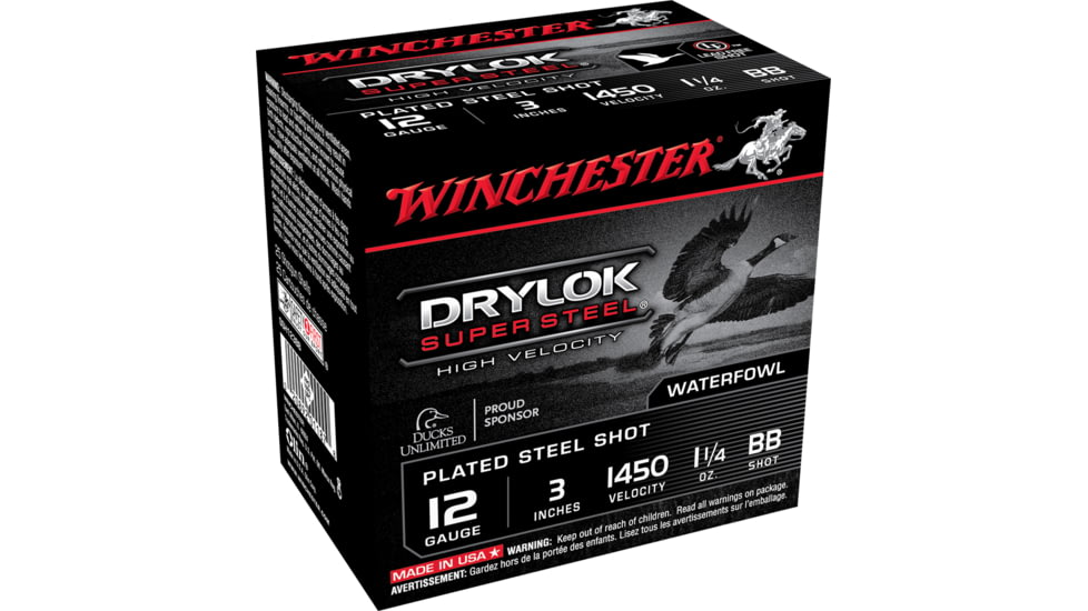 Winchester Drylok Super Steel 12 Gauge 1 1/4 oz 3in Centerfire Shotgun Ammo, 25 Rounds, SSH123BB