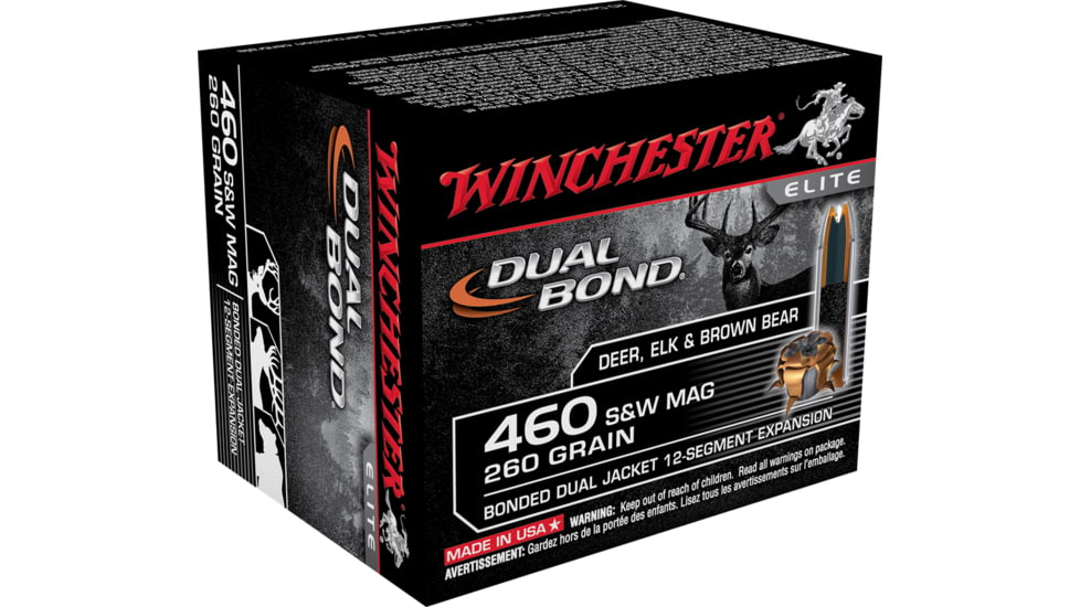 Winchester Dual Bond Handgun .460 S&amp;W 260 grain Bonded Dual Jacket Centerfire Pistol Ammo, 20 Rounds, S460SWDB