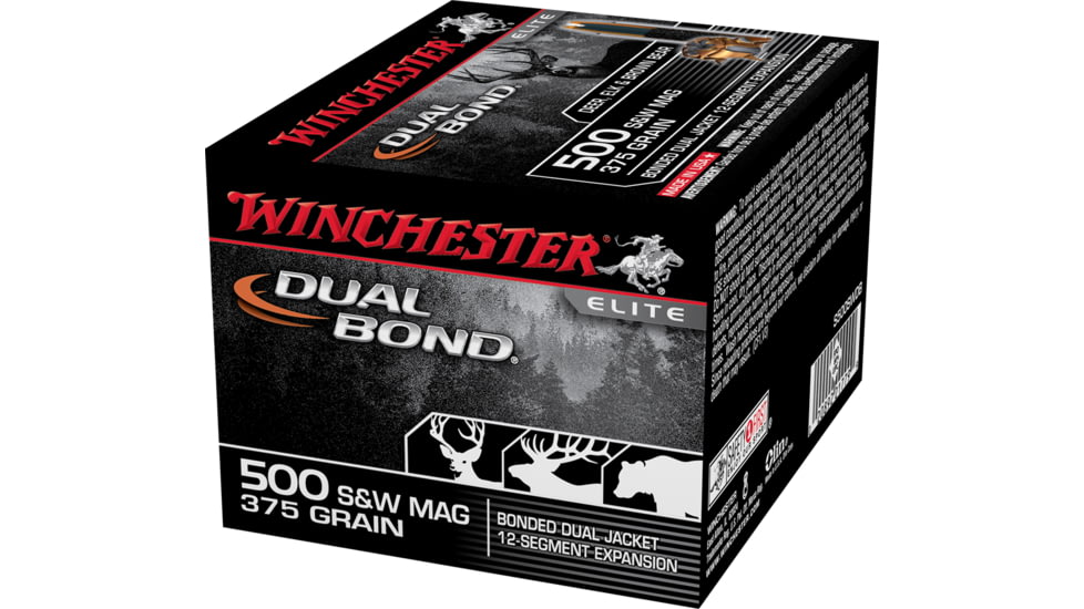 Winchester Dual Bond Handgun .500 S&amp;W Magnum 375 grain Bonded Dual Jacket Centerfire Pistol Ammo, 20 Rounds, S500SWDB