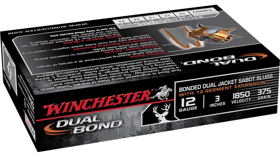 Winchester Dual Bond Shotshell 12 Gauge 365 grain 3in Centerfire Shotgun Slug Ammo, 5 Rounds, SSDB123