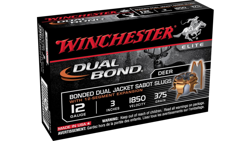 Winchester Dual Bond Shotshell 12 Gauge 365 grain 3in Centerfire Shotgun Slug Ammo, 5 Rounds, SSDB123